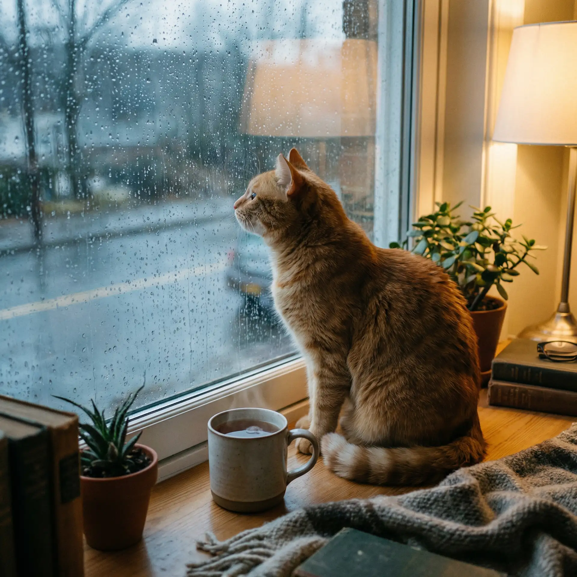 猫咪望着窗外的雨 - 龙在少林粤语